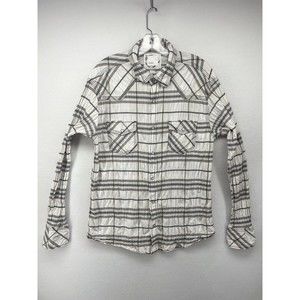 BKE MENS SHIRT WHITE GRAY LARGE L COTTON PEARL SNAP SLIM FIT CRINKLE WESTERN